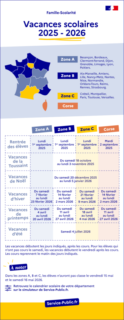 Calendrier scolaire 2025-2026